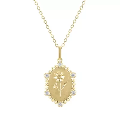 1/10Ctw Birth Flower October Cosmos Diamond Pendant in 925 Silver with 18K Yellow Gold Plating 18" Cable Chain