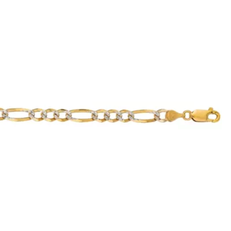 Mens 14k Two-Tone THICK/HEAVY Diamond-cut Pave Figaro Chain Bracelet