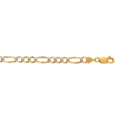 Mens 14k Two-Tone THICK/HEAVY Diamond-cut Pave Figaro Chain Bracelet