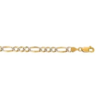 Mens 14k Two-Tone THICK/HEAVY Diamond-cut Pave Figaro Chain Bracelet
