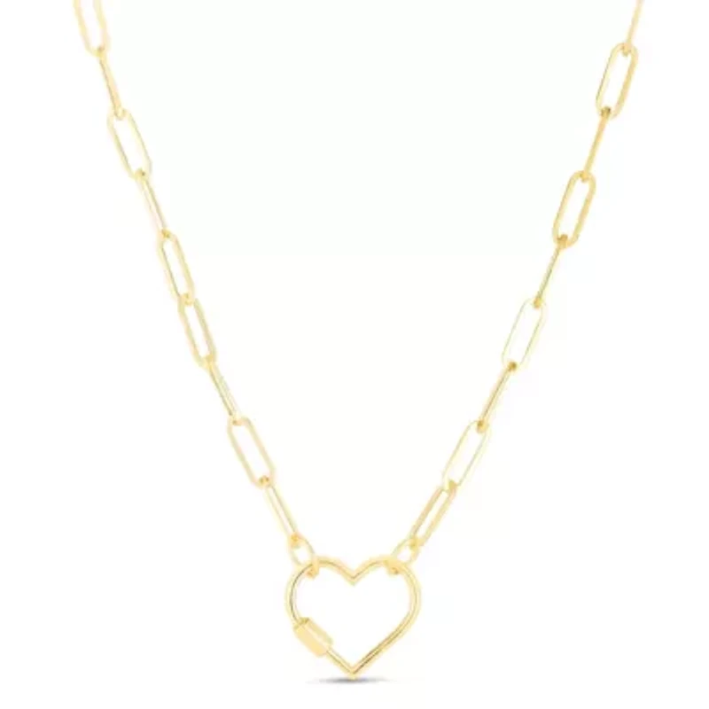 14k Gold Heart Shaped Carabiner Paperclip Chain Necklace