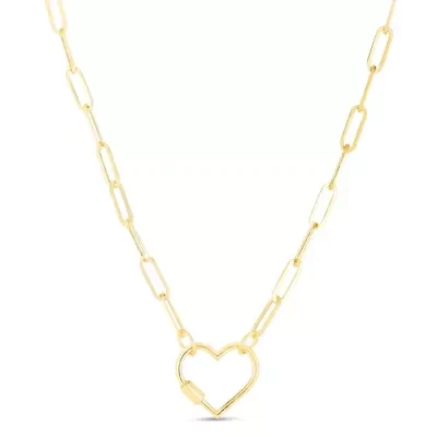 14k Gold Heart Shaped Carabiner Paperclip Chain Necklace