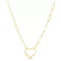 14k Gold Heart Shaped Carabiner Paperclip Chain Necklace