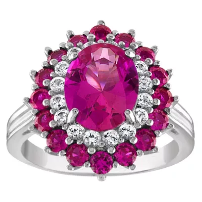 Lab Created Sterling Silver Pink Sapphire, Ruby And White Sapphire Ring