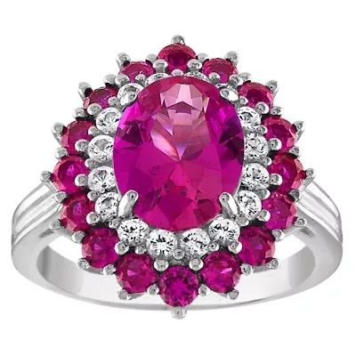 Lab Created Sterling Silver Pink Sapphire, Ruby And White Sapphire Ring