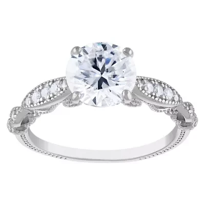 Lab Created Sterling Silver Moissanite Halo Ring