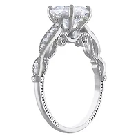 Lab Created Sterling Silver Moissanite Halo Ring