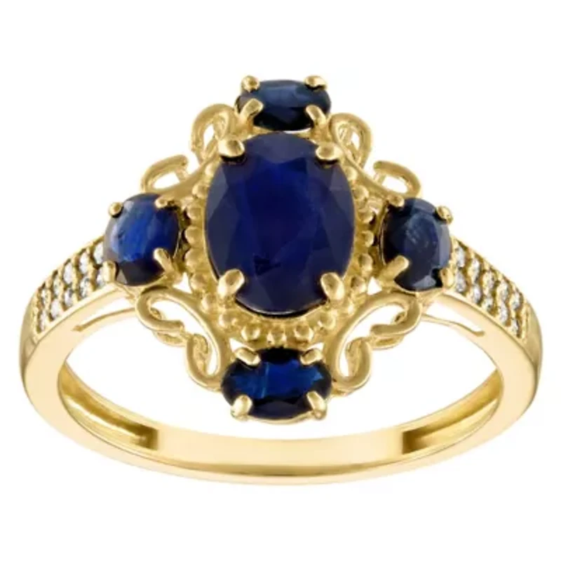 10K Gold Sapphire And Diamond Ring