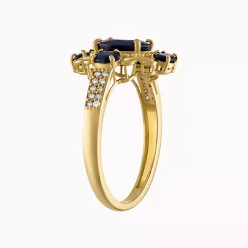 10K Gold Sapphire And Diamond Ring