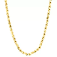14K Gold Over Sterling Silver Mens Rope Chain Necklace