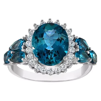 Sterling Silver London Blue Topaz And Created White Sapphire Ring