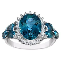 Sterling Silver London Blue Topaz And Created White Sapphire Ring
