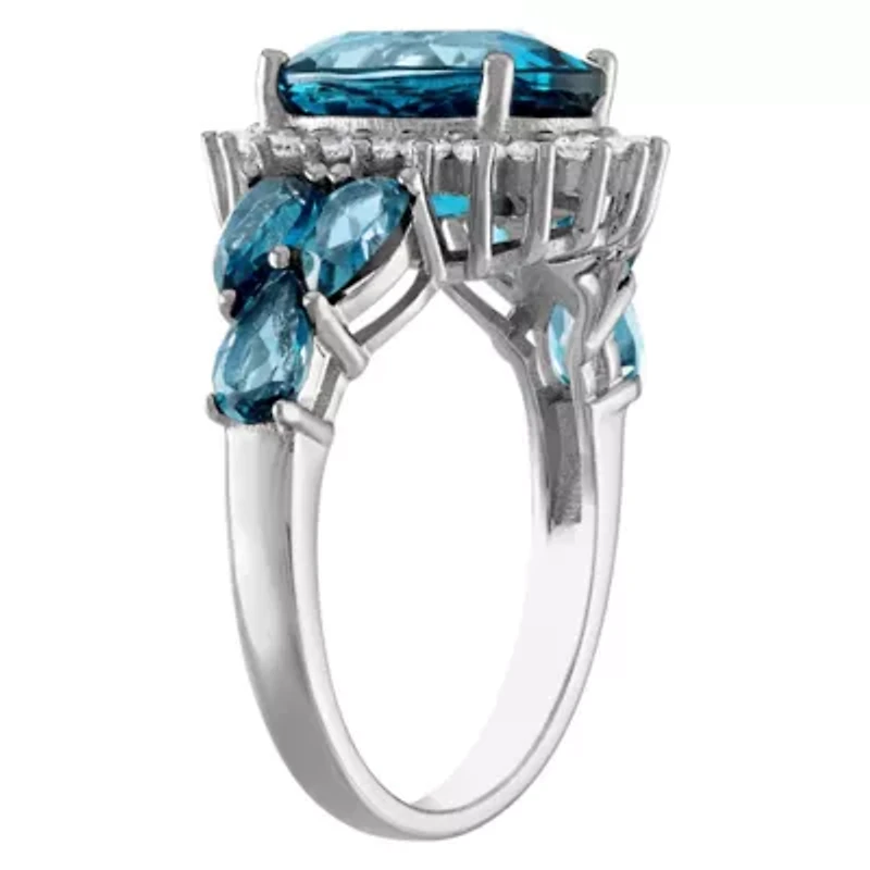 Sterling Silver London Blue Topaz And Created White Sapphire Ring