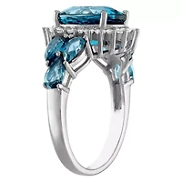 Sterling Silver London Blue Topaz And Created White Sapphire Ring