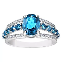 Sterling Silver London Blue Topaz And Diamond Ring