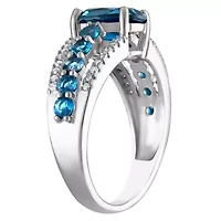 Sterling Silver London Blue Topaz And Diamond Ring