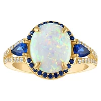 Lab Created 14K Gold Over Sterling Silver Opal, Sapphire, And White Sapphire Ring