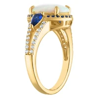 Lab Created 14K Gold Over Sterling Silver Opal, Sapphire, And White Sapphire Ring