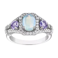 Sterling Silver Opal, Tanzanite, And Created White Sapphire Ring