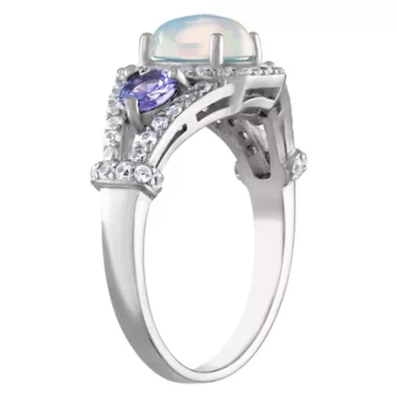 Sterling Silver Opal, Tanzanite, And Created White Sapphire Ring