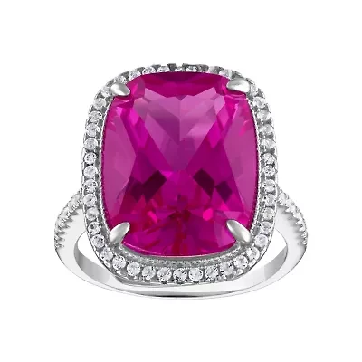 Lab Created Sterling Silver Pink Sapphire And White Ring