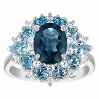 Sterling Silver London Blue Topaz, Swiss Topaz And Created White Sapphire
