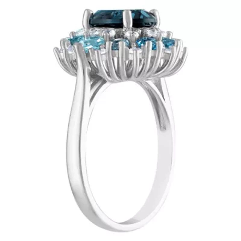 Sterling Silver London Blue Topaz, Swiss Topaz And Created White Sapphire