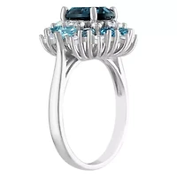 Sterling Silver London Blue Topaz, Swiss Topaz And Created White Sapphire