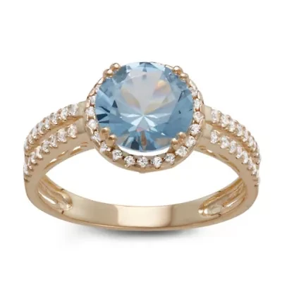 Lab Created 10K Gold Aqua And White Sapphire Ring