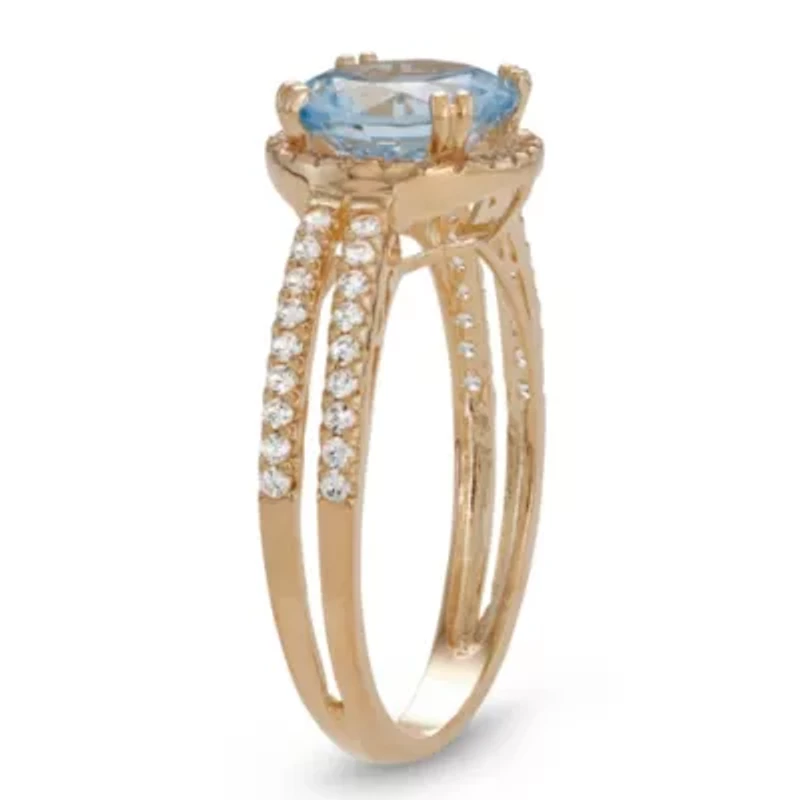 Lab Created 10K Gold Aqua And White Sapphire Ring