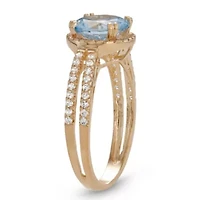 Lab Created 10K Gold Aqua And White Sapphire Ring