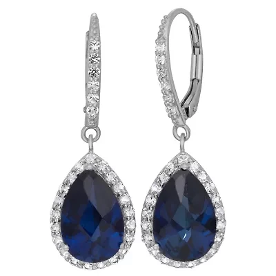 Sterling Silver Onyx And Created White Sapphire Leverback