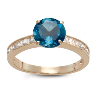10K Gold London Blue Topaz And Created White Sapphire Ring