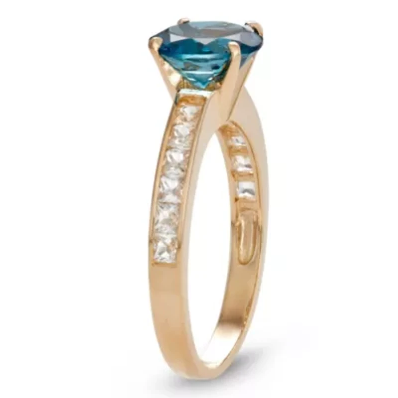 10K Gold London Blue Topaz And Created White Sapphire Ring