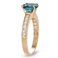 10K Gold London Blue Topaz And Created White Sapphire Ring