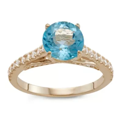 10K Gold Swiss Blue Topaz And Created White Sapphire Ring