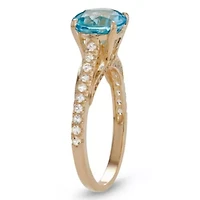10K Gold Swiss Blue Topaz And Created White Sapphire Ring