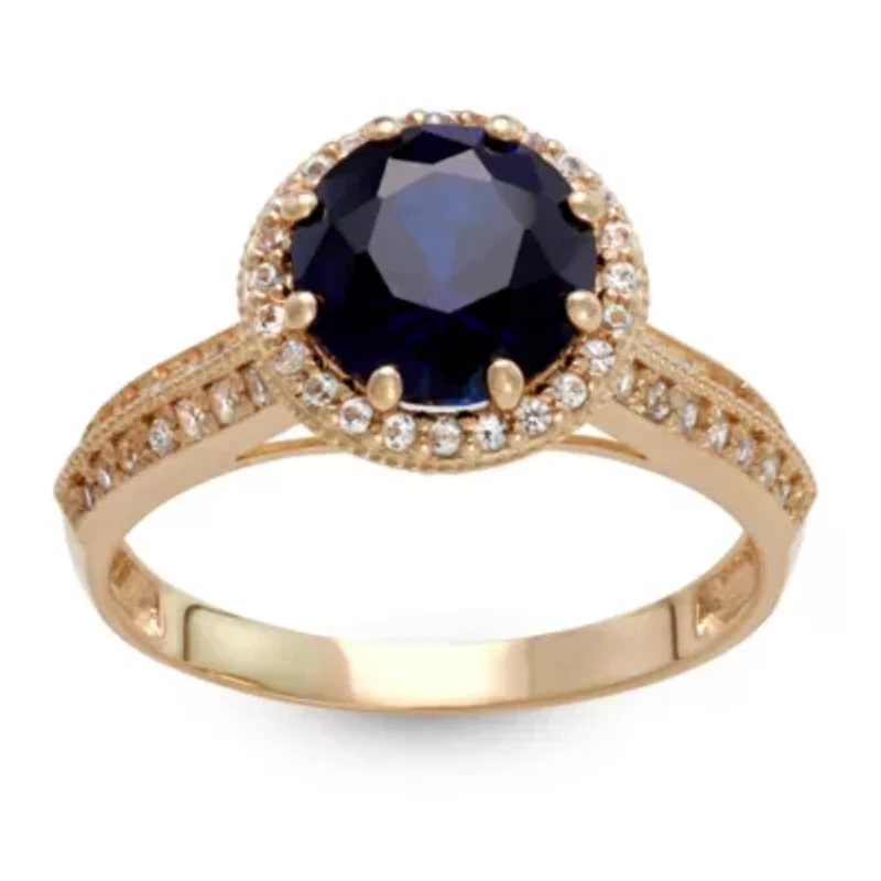 Lab Created 10K Gold Sapphire And White Ring