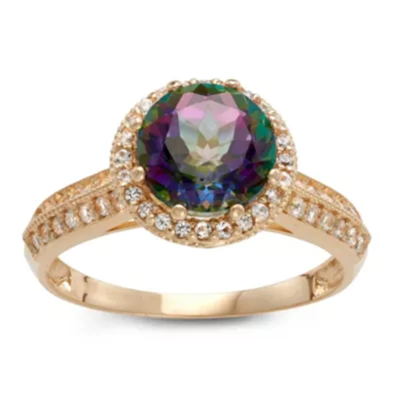 10K Gold Mystic Topaz And Created White Sapphire Ring