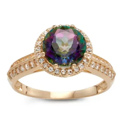 10K Gold Mystic Topaz And Created White Sapphire Ring