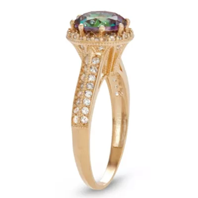 10K Gold Mystic Topaz And Created White Sapphire Ring