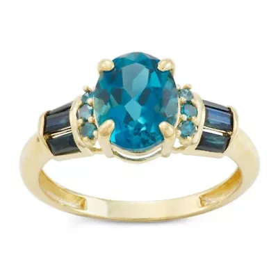 10K Gold London Blue Topaz, Sapphire And Diamond Ring