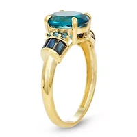 10K Gold London Blue Topaz, Sapphire And Diamond Ring