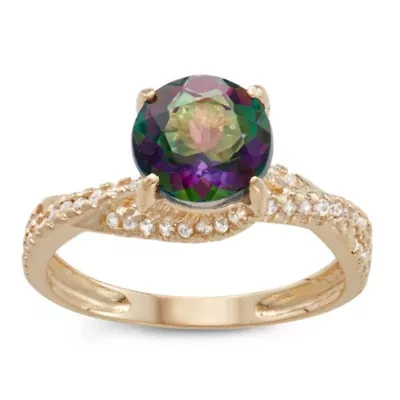 10K Gold Mystic Topaz And Created White Sapphire Ring