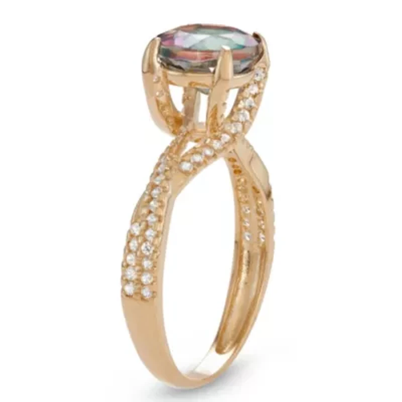 10K Gold Mystic Topaz And Created White Sapphire Ring