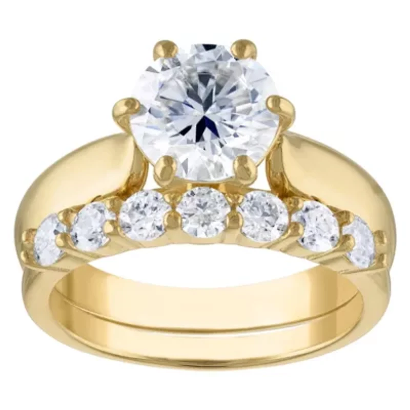 Lab Created 14K Gold Over Silver Moissanite Ring