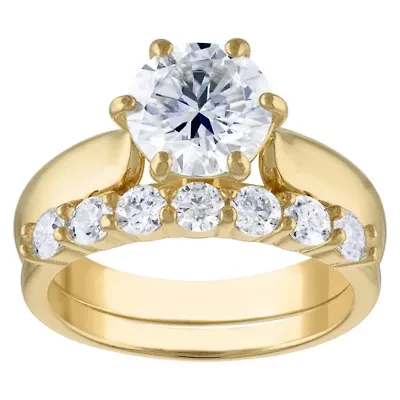 Lab Created 14K Gold Over Silver Moissanite Ring