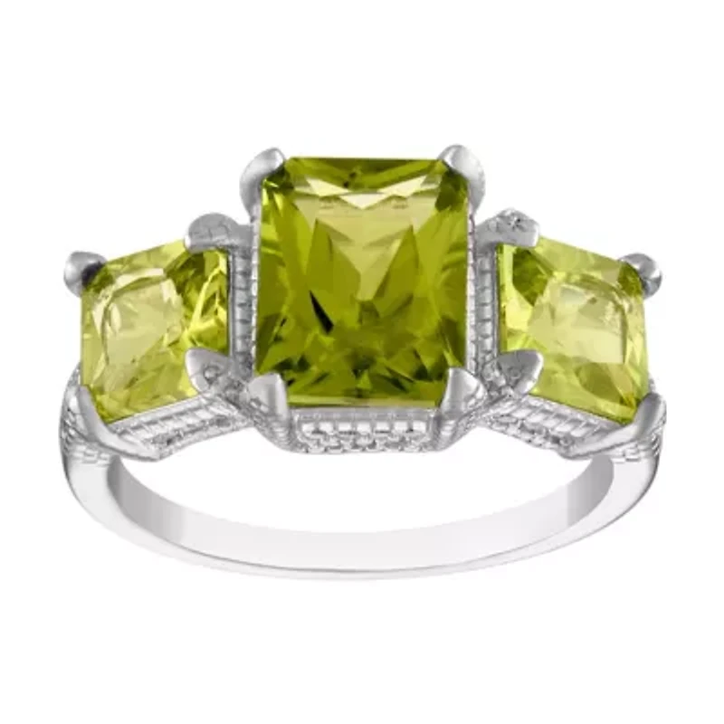 Sterling Silver Peridot And Created White Sapphire Ring