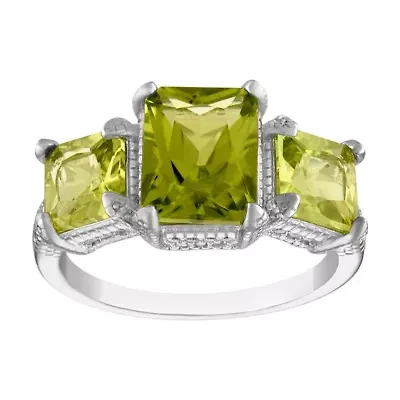 Sterling Silver Peridot And Created White Sapphire Ring