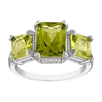 Sterling Silver Peridot And Created White Sapphire Ring